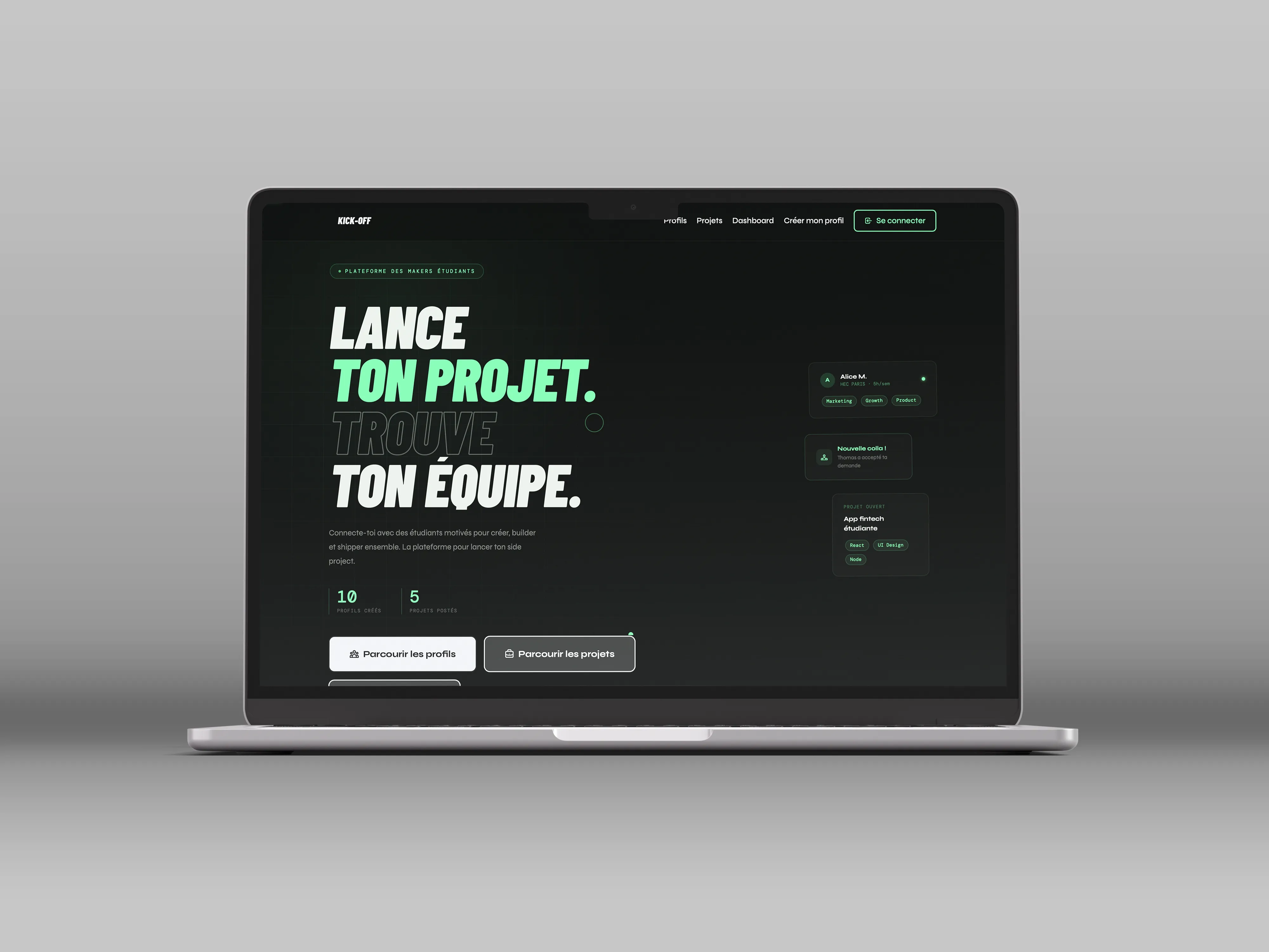 KICK-OFF — Mockup 1