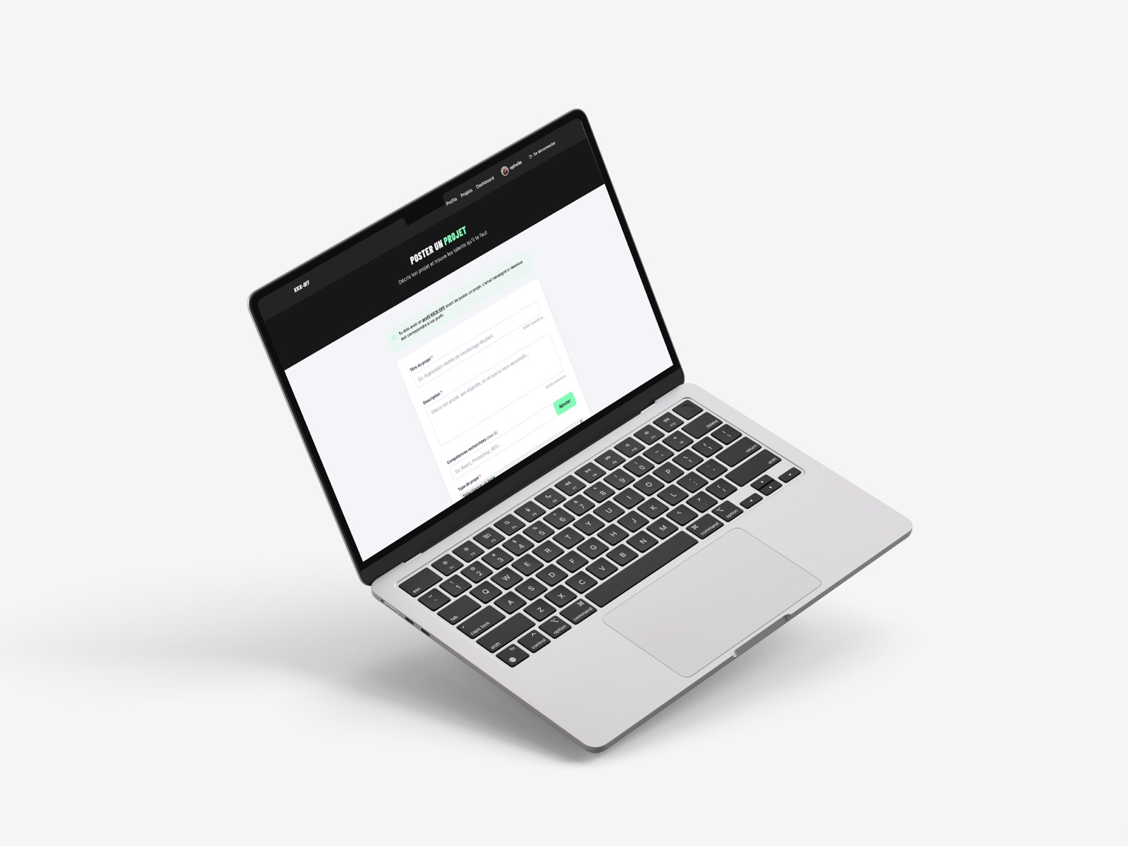 KICK-OFF — Formulaire de création de projet