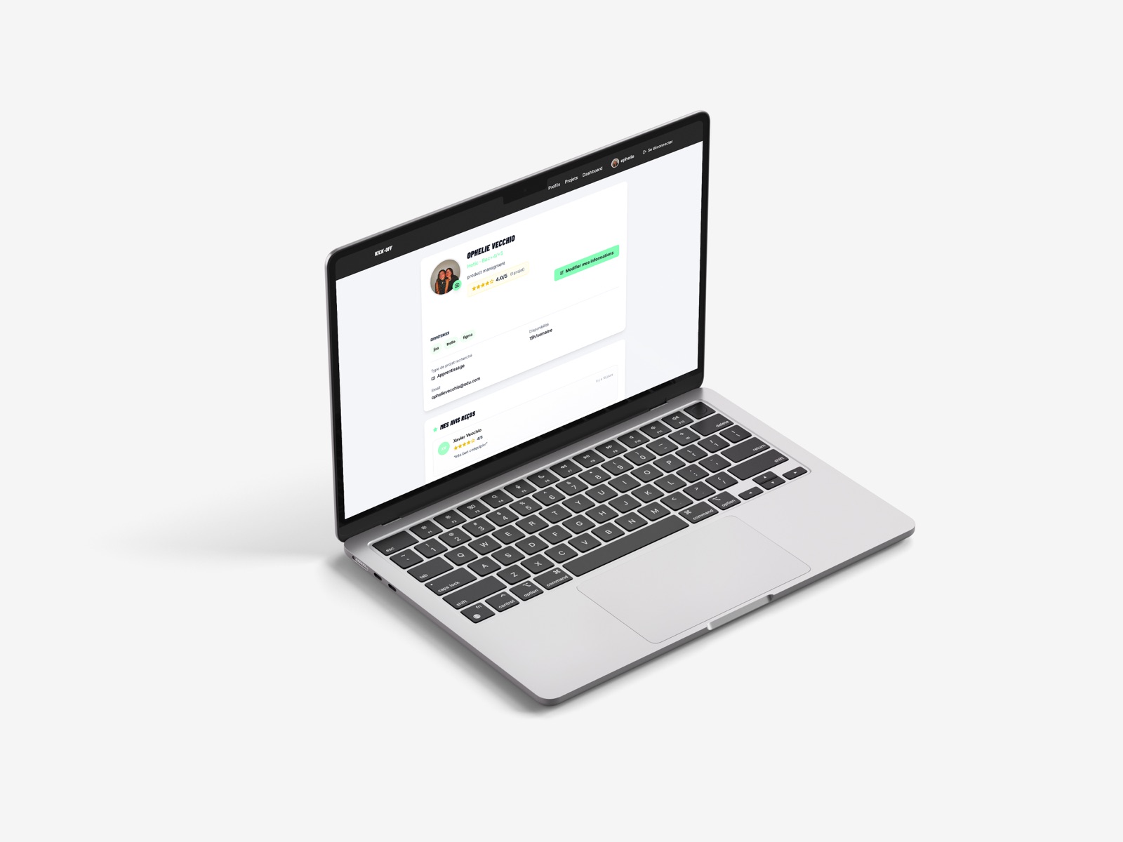 KICK-OFF — Page profil utilisateur avec avis et notation